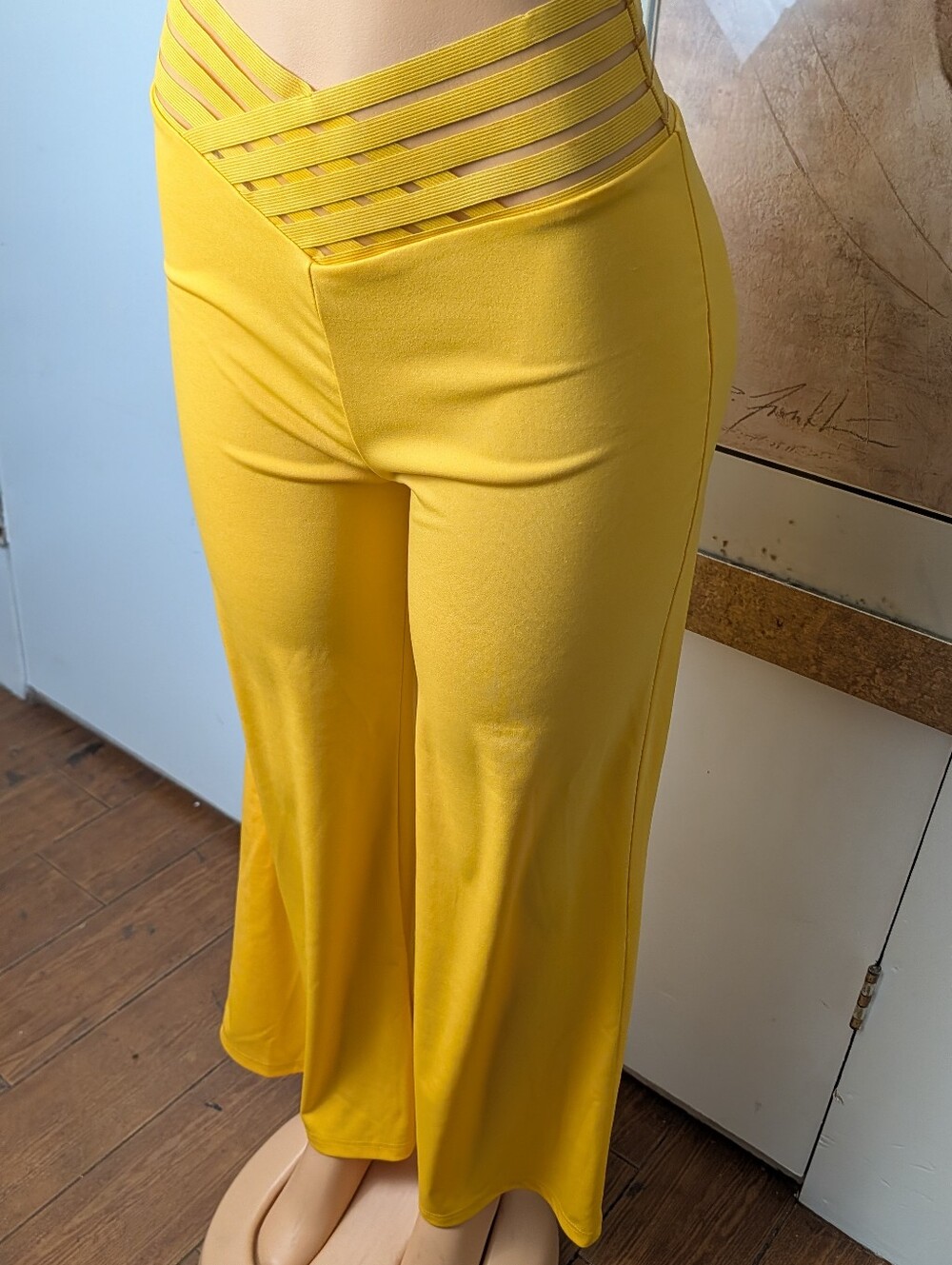 Chicme Yellow Strappy Waist Wide-Leg Pants Size M